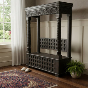 HomeRoots 70" Black Floral Solid Wood Storage Bench – Elegant Flip-Top Seat with Hidden Storage & Comfort 635823
