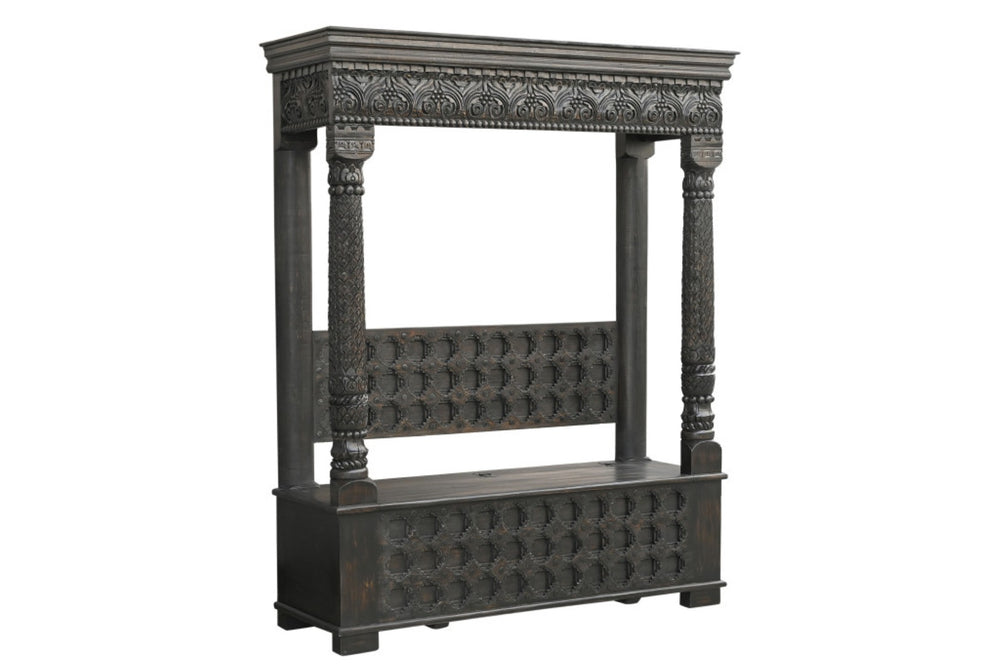 HomeRoots 70" Black Floral Solid Wood Storage Bench – Elegant Flip-Top Seat with Hidden Storage & Comfort 635823