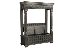HomeRoots 70" Black Floral Solid Wood Storage Bench – Elegant Flip-Top Seat with Hidden Storage & Comfort 635823