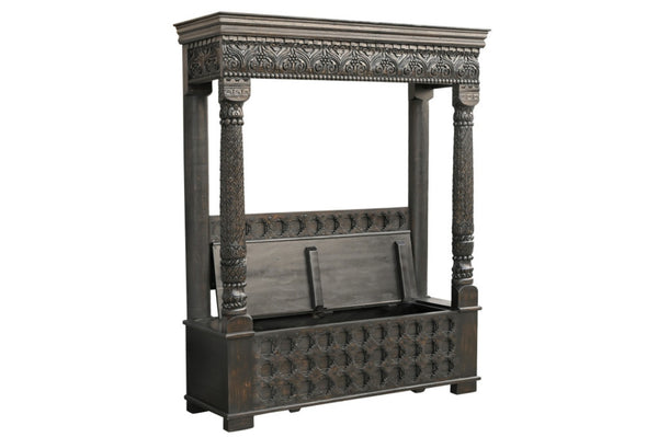 HomeRoots 70" Black Floral Solid Wood Storage Bench – Elegant Flip-Top Seat with Hidden Storage & Comfort 635823
