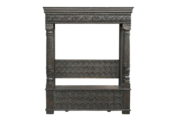 HomeRoots 70" Black Floral Solid Wood Storage Bench – Elegant Flip-Top Seat with Hidden Storage & Comfort 635823