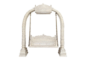 HomeRoots 89" Distressed White Floral Solid Wood Bench – Rustic Charm for Entryways, Comfort & Style 635824