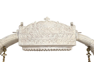 HomeRoots 89" Distressed White Floral Solid Wood Bench – Rustic Charm for Entryways, Comfort & Style 635824