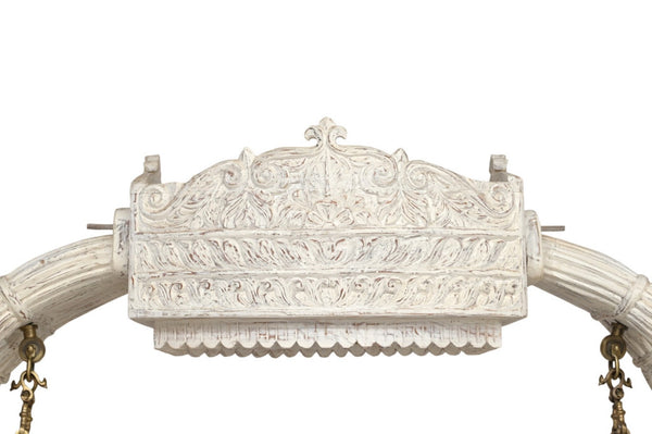 HomeRoots 89" Distressed White Floral Solid Wood Bench – Rustic Charm for Entryways, Comfort & Style 635824