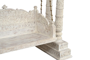 HomeRoots 89" Distressed White Floral Solid Wood Bench – Rustic Charm for Entryways, Comfort & Style 635824