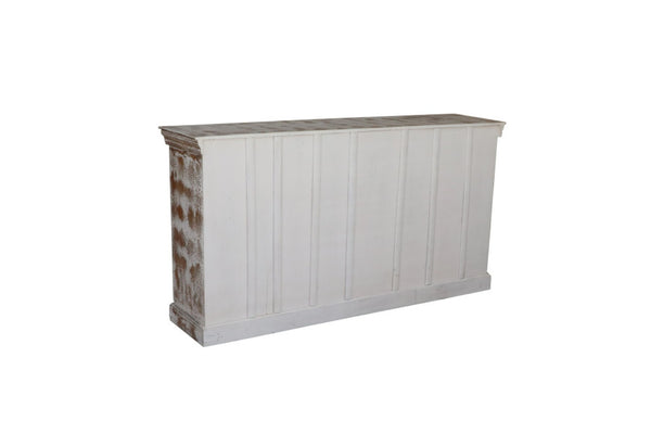 HomeRoots 75" White Distressed Solid Wood Sideboard - Handcrafted Floral Storage Cabinet for Timeless Elegance 635825