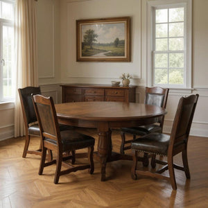 HomeRoots Seven Piece Brown Solid Wood Dining Set with Elegant Upholstered Chairs for Timeless Style 635827