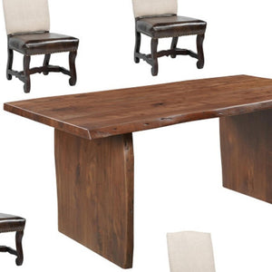 HomeRoots Seven Piece Solid Wood Dining Set with Six Comfortable Chairs - Timeless Brown Elegance for Your Home 635831