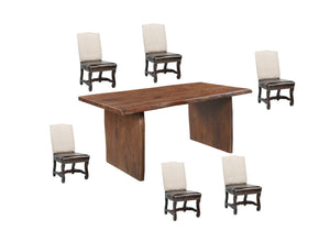 HomeRoots Seven Piece Solid Wood Dining Set with Six Comfortable Chairs - Timeless Brown Elegance for Your Home 635831