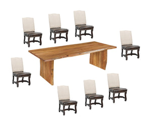 HomeRoots Nine-Piece Solid Wood Dining Set with Eight Chairs - Timeless Brown Elegance for Family Gatherings 635834