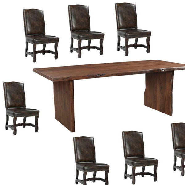 HomeRoots Nine Piece Solid Wood Dining Set with 8 Leather Chairs - Elegant, Durable, Perfect for Entertaining 635836