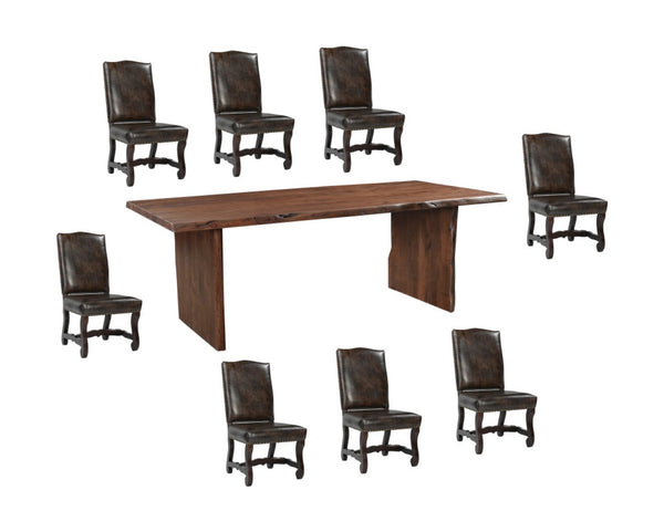 HomeRoots Nine Piece Solid Wood Dining Set with 8 Leather Chairs - Elegant, Durable, Perfect for Entertaining 635836