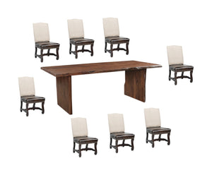 HomeRoots Nine Piece Solid Wood Dining Set with Eight Upholstered Chairs - Elegance & Comfort Combined! 635837