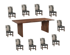 HomeRoots 11 Piece Brown Solid Wood Dining Set - Elegant Rectangular Table with 10 Comfortable Chairs 635841