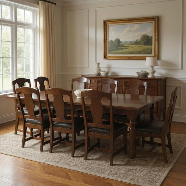 HomeRoots 11 Piece Brown Solid Wood Dining Set with 10 Chairs - Elegant Design for Family Gatherings & Dinners 635842