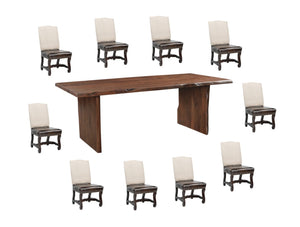 HomeRoots 11 Piece Brown Solid Wood Dining Set - Elegant Table & 10 Chairs for Family Gatherings & Events 635843