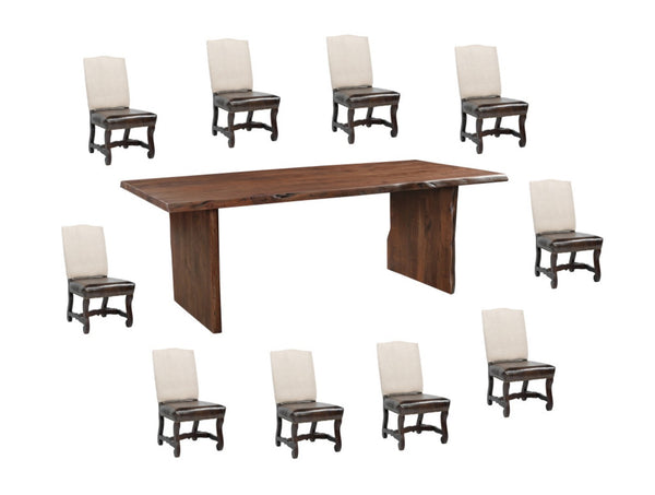 HomeRoots 11 Piece Brown Solid Wood Dining Set - Elegant Table & 10 Chairs for Family Gatherings & Events 635843