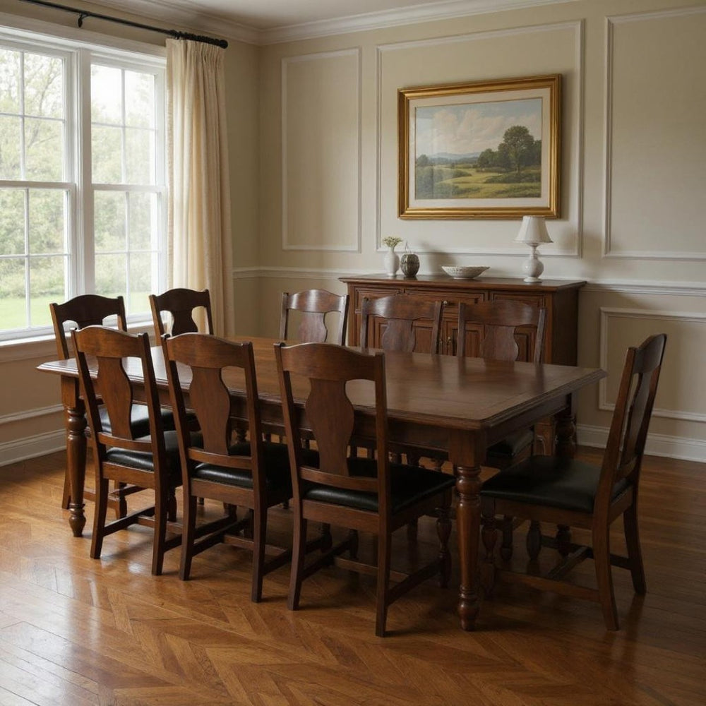 HomeRoots 13 Piece Brown Solid Wood Dining Set with 12 Chairs - Elegant, Durable, Perfect for Family Gatherings! 635845
