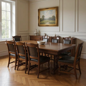 HomeRoots 13 Piece Solid Wood Dining Set: Elegant Brown Finish, Comfortable Leather Seats, Seats 12 Perfectly 635848