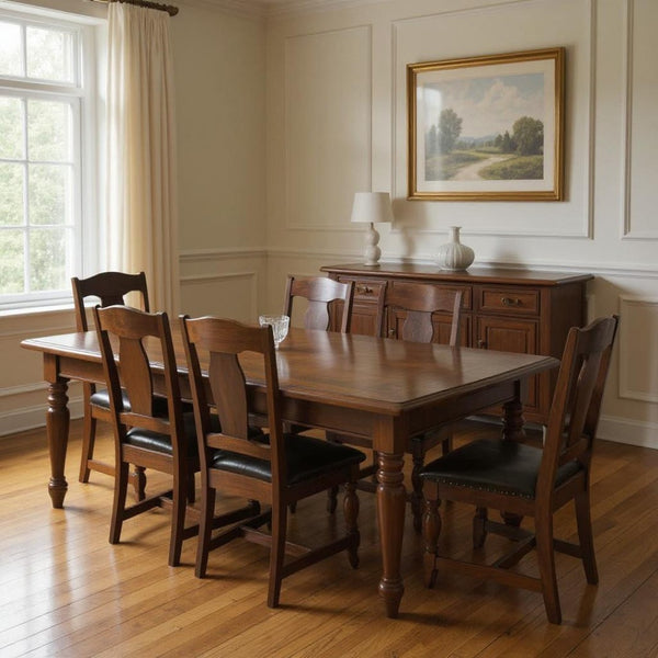 HomeRoots 15 Piece Brown Solid Wood Dining Set - Timeless Elegance with Upholstered Chairs for Gatherings 635851