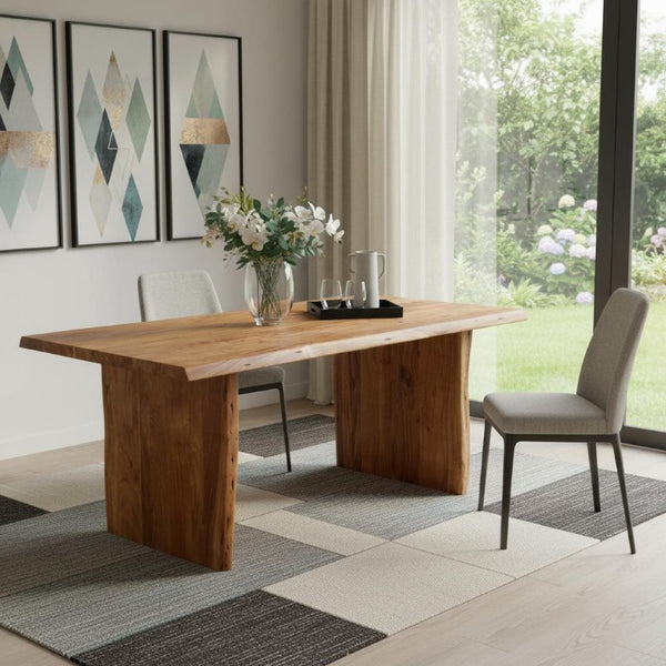 HomeRoots 72 Inch Solid Wood Live Edge Sled Base Dining Table for Modern Farmhouse and Rustic Rooms Natural 635856