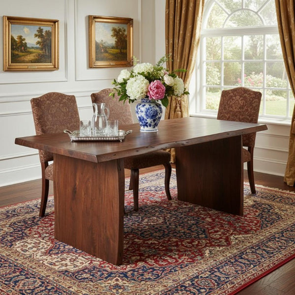 72 Inch Solid Wood Live Edge Sled Base Dining Table for Modern Farmhouse and Rustic Rooms