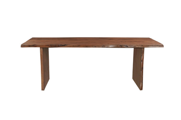 84 Inch Solid Brown Wood Natural Live Edge Dining Table with Sculpted Sled Base