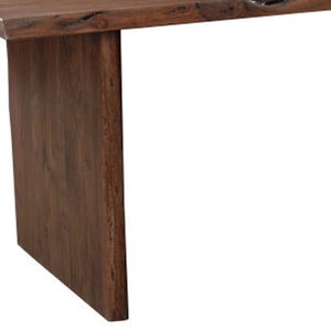 84 Inch Solid Brown Wood Natural Live Edge Dining Table with Sculpted Sled Base