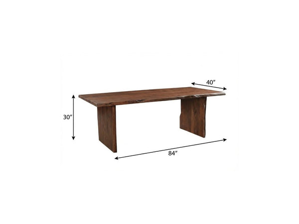 84 Inch Solid Brown Wood Natural Live Edge Dining Table with Sculpted Sled Base