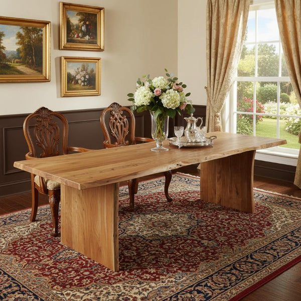 HomeRoots 120 Inch Solid Wood Live Edge Dining Table with Sled Base for Modern Rooms 635864