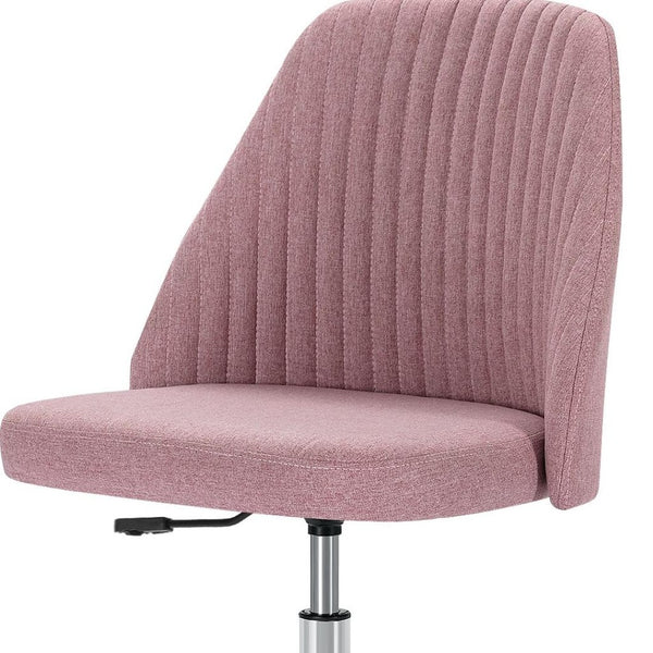 HomeRoots Pink Swivel Rolling Office Chair - Stylish Tufted Comfort with Silver Frame for Home & Work Spaces 635884