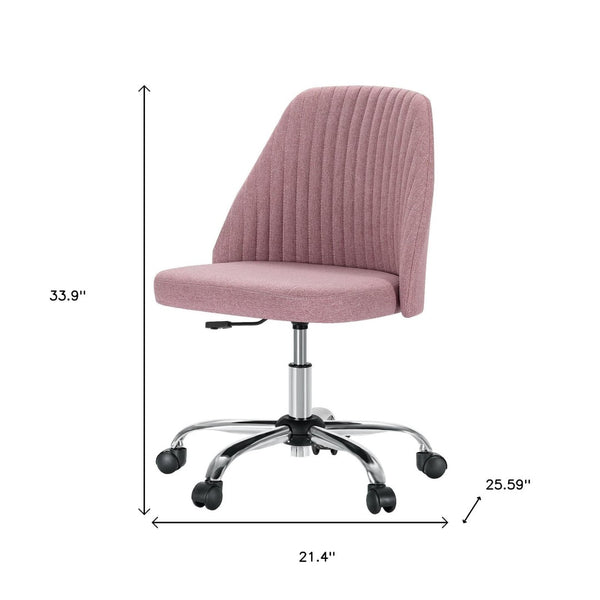 HomeRoots Pink Swivel Rolling Office Chair - Stylish Tufted Comfort with Silver Frame for Home & Work Spaces 635884
