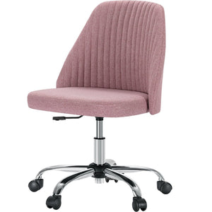 HomeRoots Pink Swivel Rolling Office Chair - Stylish Tufted Comfort with Silver Frame for Home & Work Spaces 635884