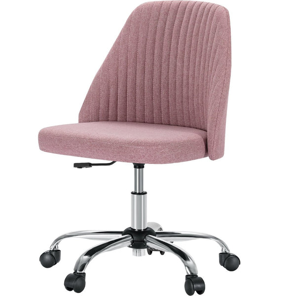 HomeRoots Pink Swivel Rolling Office Chair - Stylish Tufted Comfort with Silver Frame for Home & Work Spaces 635884