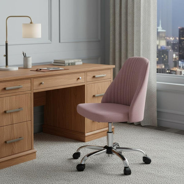 HomeRoots Pink Swivel Rolling Office Chair - Stylish Tufted Comfort with Silver Frame for Home & Work Spaces 635884