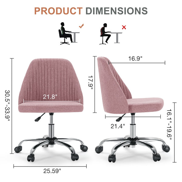 HomeRoots Pink Swivel Rolling Office Chair - Stylish Tufted Comfort with Silver Frame for Home & Work Spaces 635884