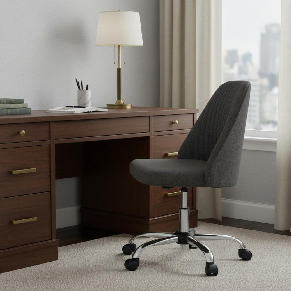 HomeRoots Gray Adjustable Height Swivel Office Chair - Modern Comfort with Stylish Tufted Design & Mobility 635885