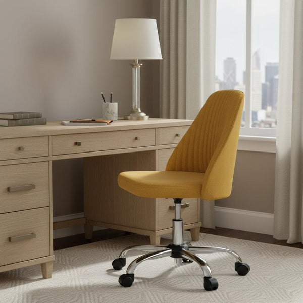 HomeRoots Yellow Adjustable Height Swivel Rolling Office Chair - Modern Comfort & Easy Mobility for Workspaces 635886