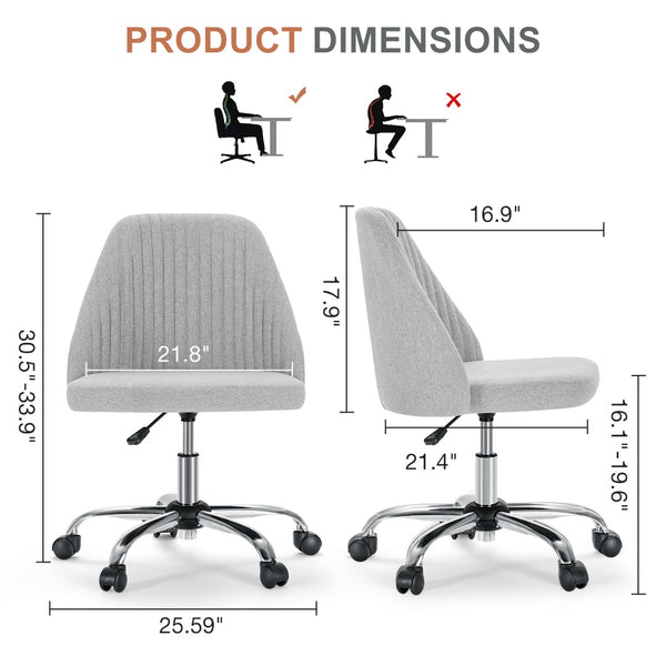 HomeRoots Gray Adjustable Height Swivel Office Chair - Durable, Stylish, Ergonomic Design for Home & Office Use 635887