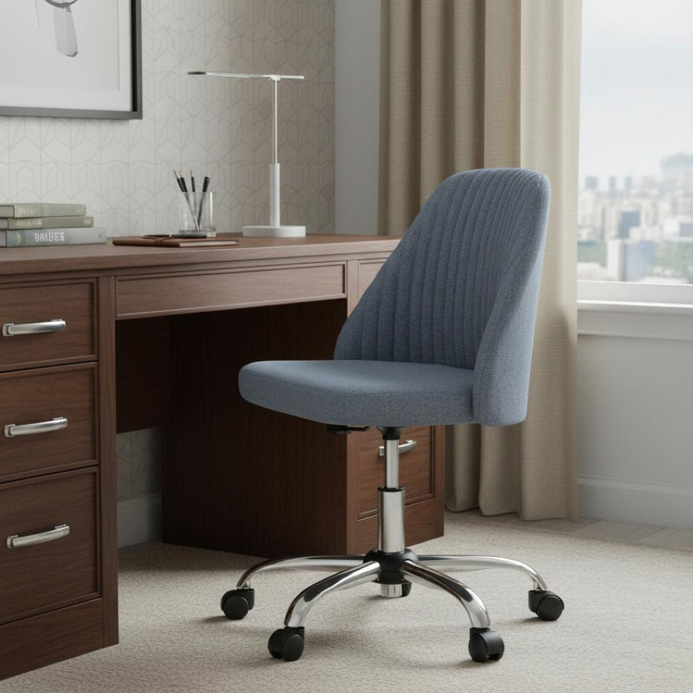 HomeRoots Blue Adjustable Height Swivel Rolling Office Chair - Modern Tufted Design for Comfort & Style 635888