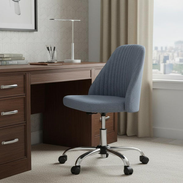 HomeRoots Blue Adjustable Height Swivel Rolling Office Chair - Modern Tufted Design for Comfort & Style 635888