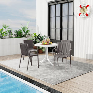 English Elm Summer 5 Piece Stackable Polypropylene Outdoor Dining Set with Round Table for Patios Warm Grey,White W3450S00023