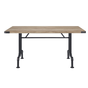 English Elm Oak Contemporary Dining Table With Sandy Black Metal Legs - Durable, Stylish, & Easy To Care For B062P209308