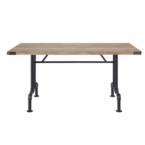 English Elm Oak Contemporary Dining Table With Sandy Black Metal Legs - Durable, Stylish, & Easy To Care For B062P209308
