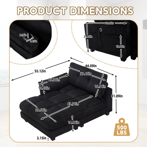 English Elm United Cozy Cloud Sleeper Sofa Bed - Versatile Chaise Lounge With Usb, Cup Holders & Storage Solutions W1568S00166-GIGA