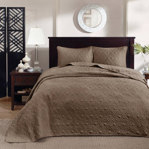 JLA Home Madison Park - 3 Reversible Bedspread Set with Quilted Stitch Texture, Antimicrobial Cotton Fill, Oversized Drapey Elegance Mocha MP13-6497