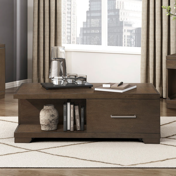English Elm Modern Mango Veneer End Table with Dovetail Drawer and Open Shelf, Nickel Pull, Contemporary Storage Design Espresso 53.5 L x 29.5 W x 22 H B011P387102