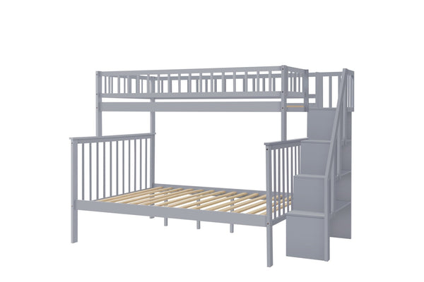 English Elm Twin Over Full Stairway Bunk Bed With Trundle - Stylish Gray Space-Saving Solution For Kids' Rooms K495S00003-GIGA