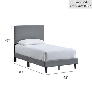 English Elm Baron Full Bed Frame with Faux Leather Upholstery, Slat Support, Adjustable Headboard Height, Fits 7–13" LIGHT GREY 26.37 L x 45.47 W x 7.48 H B078P380171