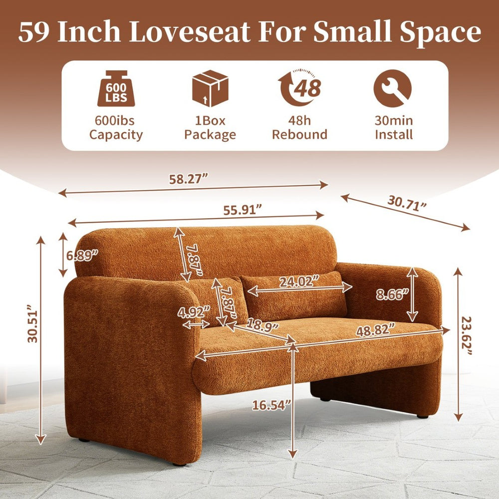 English Elm Best-selling Boucle Cloud Loveseat Velvet Upholstered 2 Seater with Lumbar Pillow Orange W1765P334059